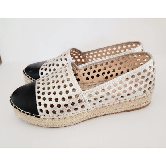 Loeffler Randall Mariko Perforated Leather Flat, Silver/Black Espadrille 6.5 EUC - Picture 7 of 9